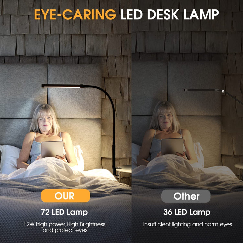 Vivolux | LED Schreibtischlampe mit Lampe, augenschonenden Clip-On-Lichtern für das Home Office, 3 Modi 10 Helligkeitsstufen, langer flexibler Schwanenhals, Metall, Schwenkarm Architekten-Task-Tischlampen mit USB-Adapter, Weiß