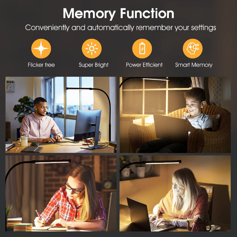 Vivolux | LED Schreibtischlampe mit Lampe, augenschonenden Clip-On-Lichtern für das Home Office, 3 Modi 10 Helligkeitsstufen, langer flexibler Schwanenhals, Metall, Schwenkarm Architekten-Task-Tischlampen mit USB-Adapter, Weiß