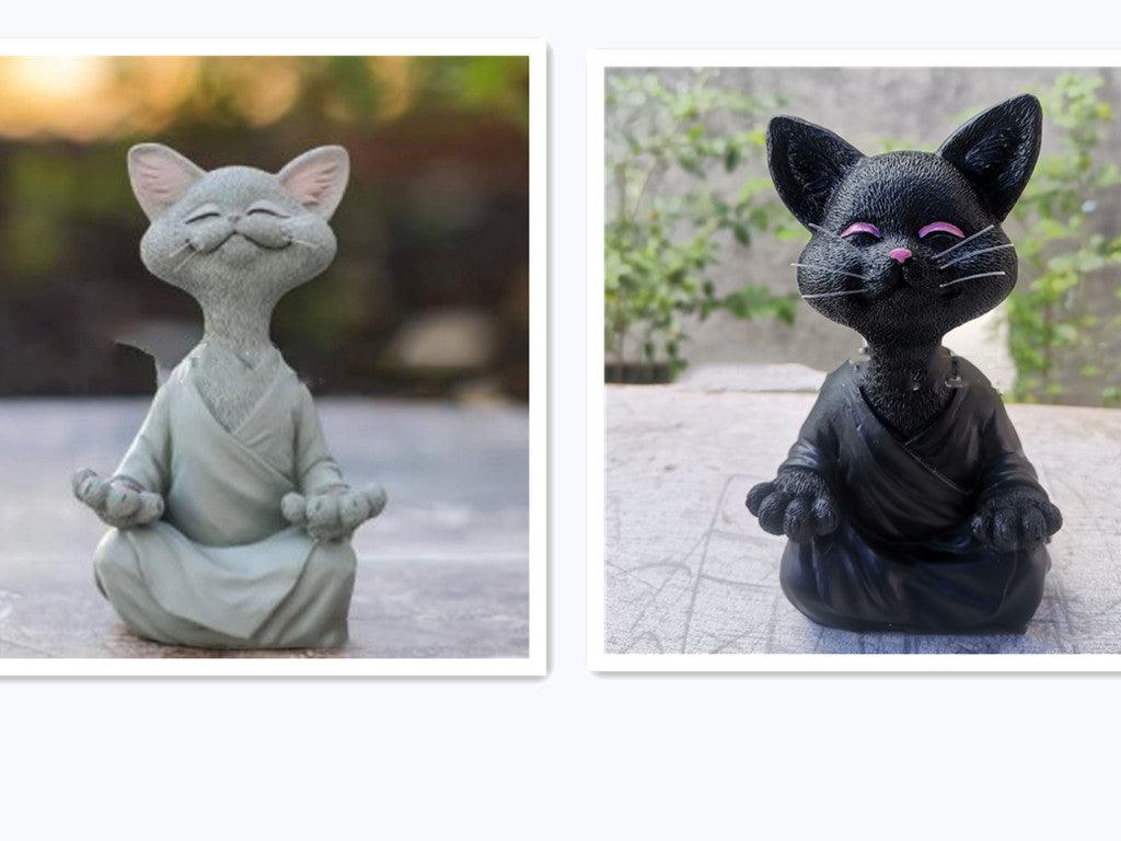 Vivolux | Verspielt Schwarze Buddha Katze Figur Meditation Yoga Sammlerstück Glückliche Katzen Dekor Zuhause Garten Dekoration Gartenornament