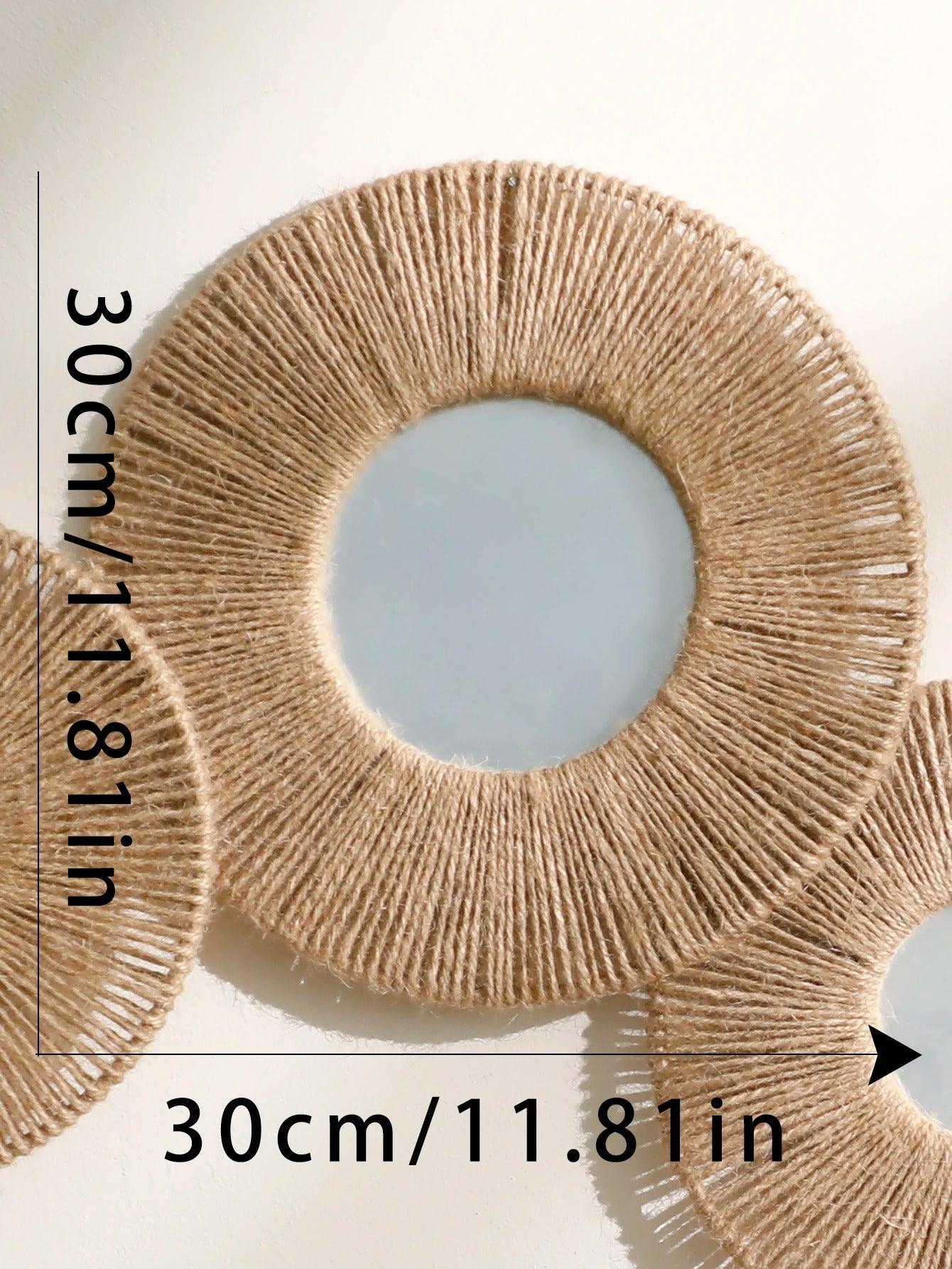 Vivolux | Runde dekorative Wandspiegel im Boho-Stil mit gewebtem Hanfseil