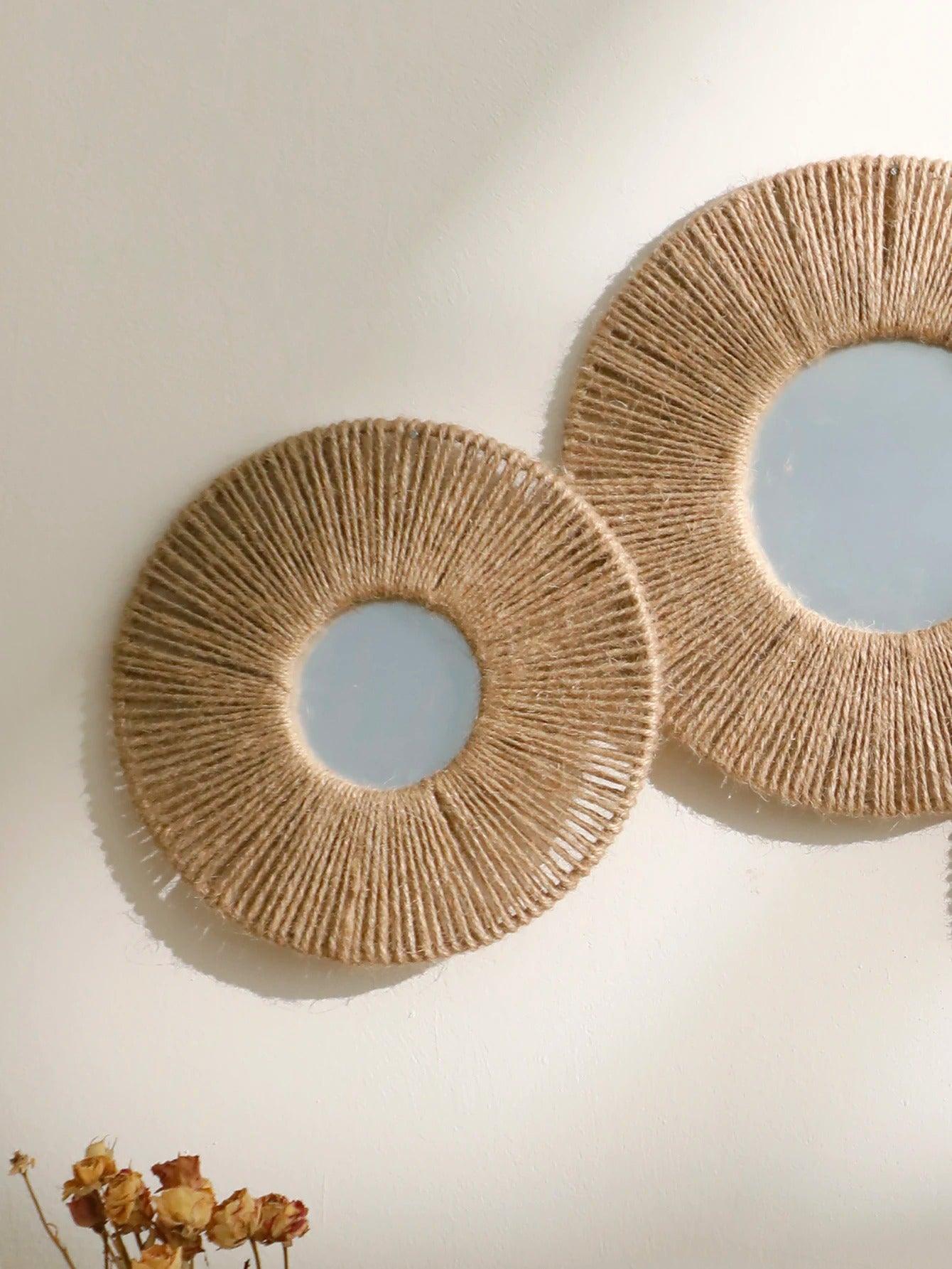 Vivolux | Runde dekorative Wandspiegel im Boho-Stil mit gewebtem Hanfseil