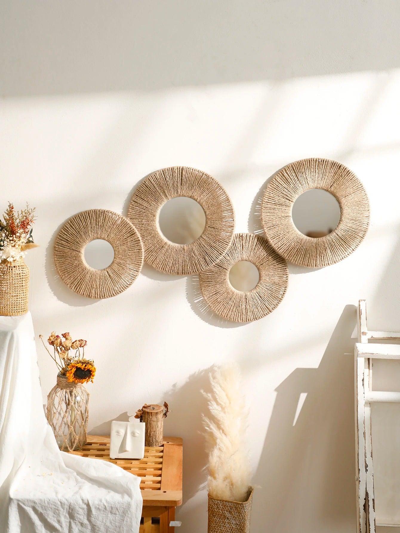Vivolux | Runde dekorative Wandspiegel im Boho-Stil mit gewebtem Hanfseil