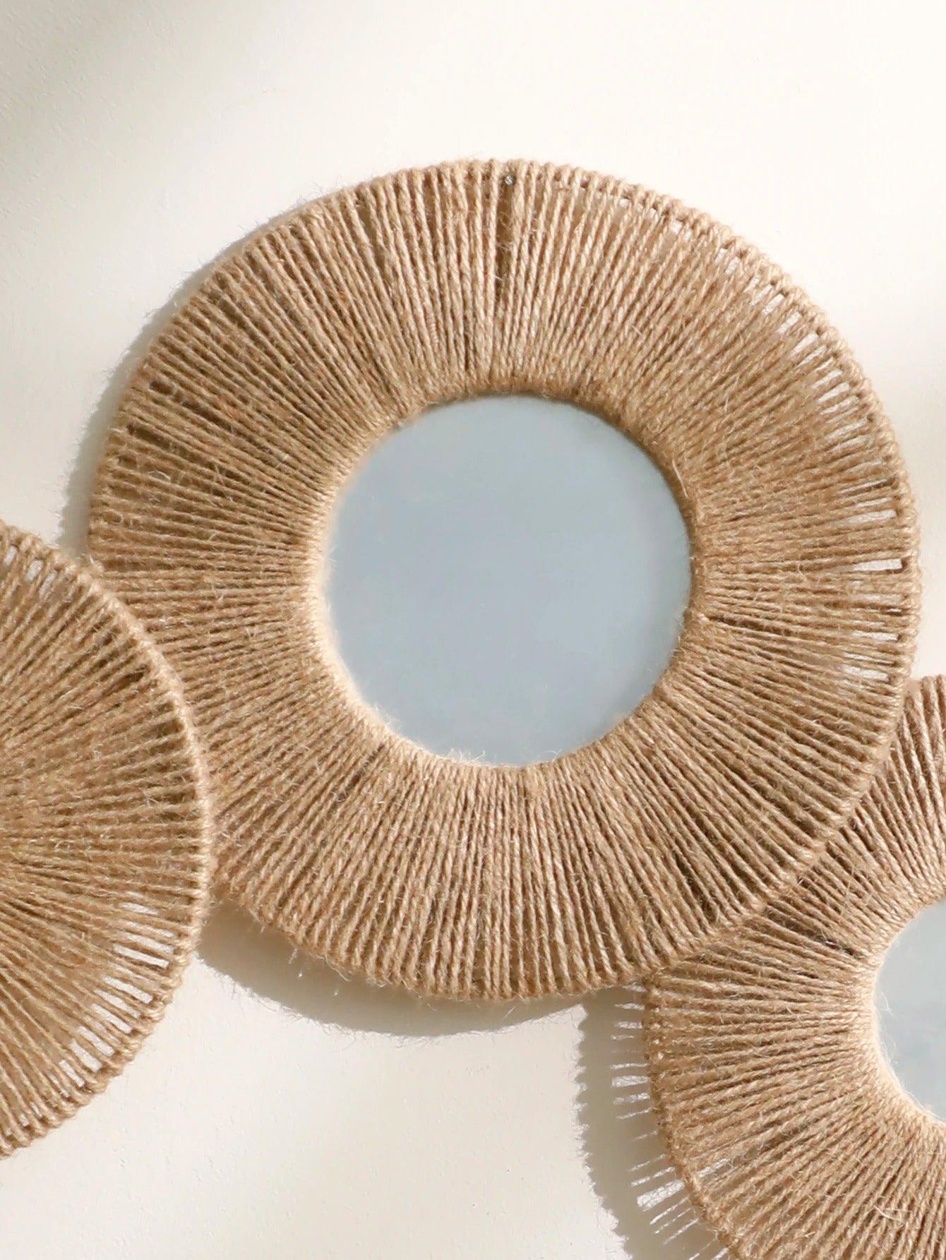 Vivolux | Runde dekorative Wandspiegel im Boho-Stil mit gewebtem Hanfseil