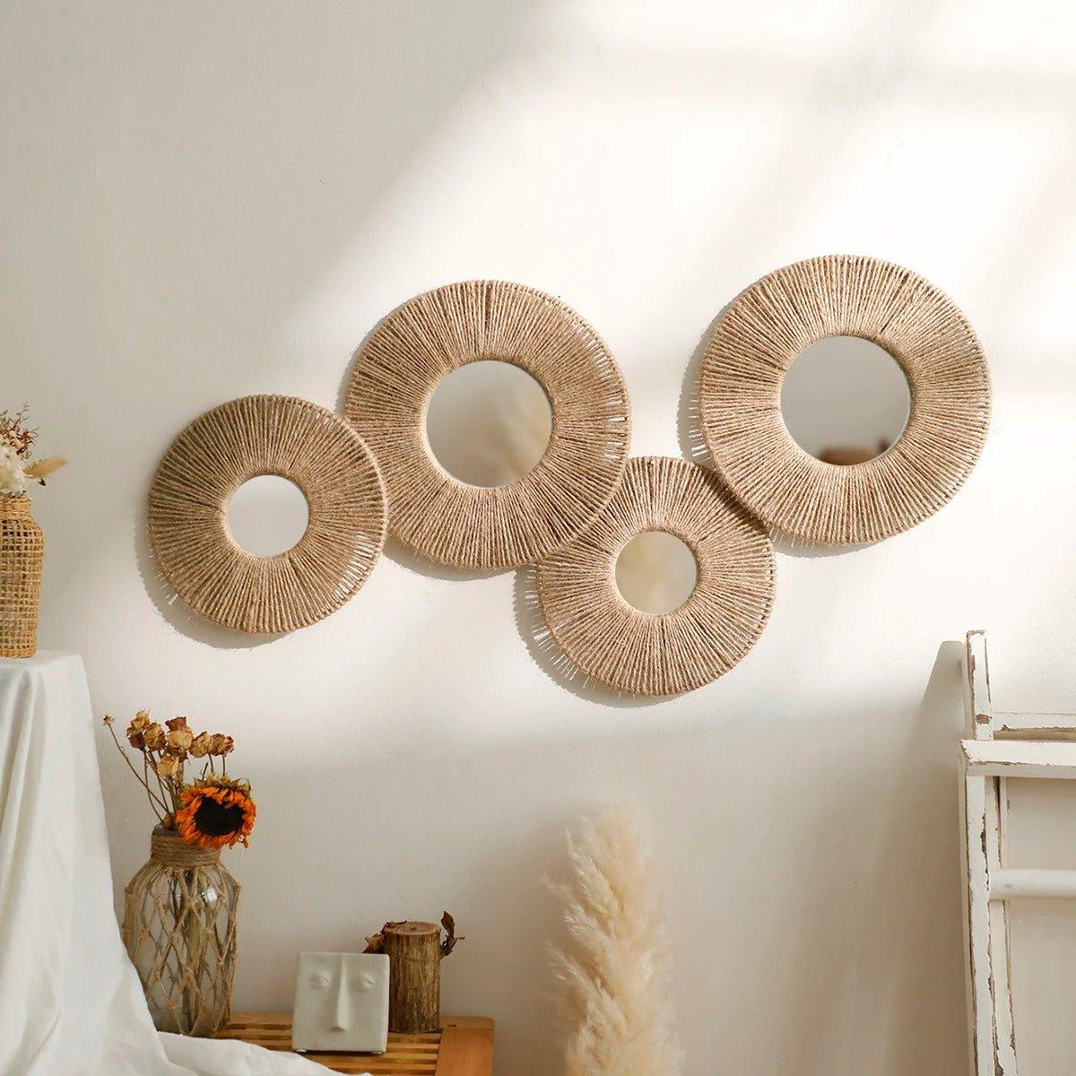 Vivolux | Runde dekorative Wandspiegel im Boho-Stil mit gewebtem Hanfseil