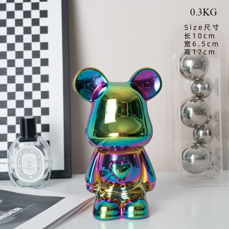 Vivolux | Bunte Keramikbären-Skulptur und Statue Sparschwein Schreibtischornament