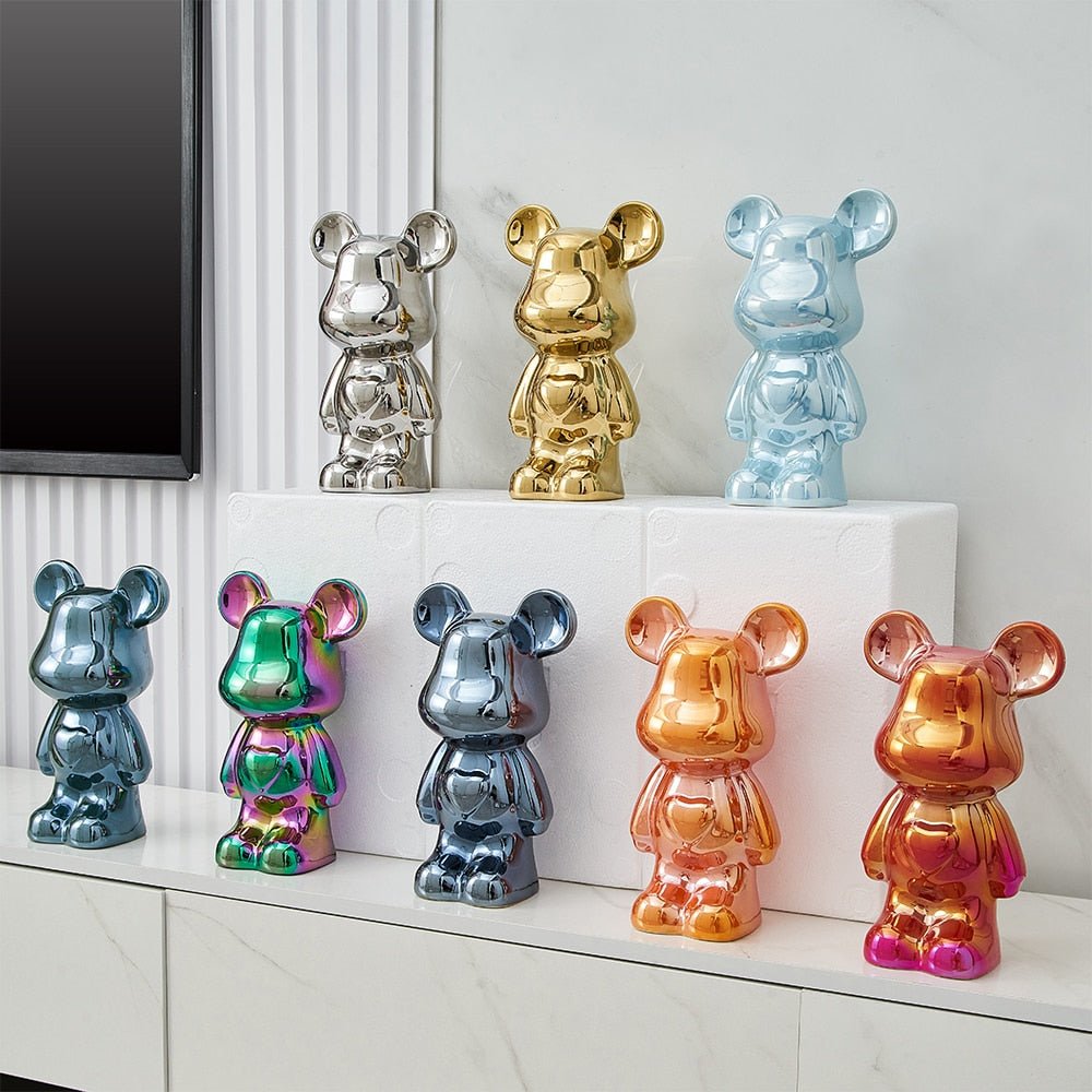 Vivolux | Bunte Keramikbären-Skulptur und Statue Sparschwein Schreibtischornament