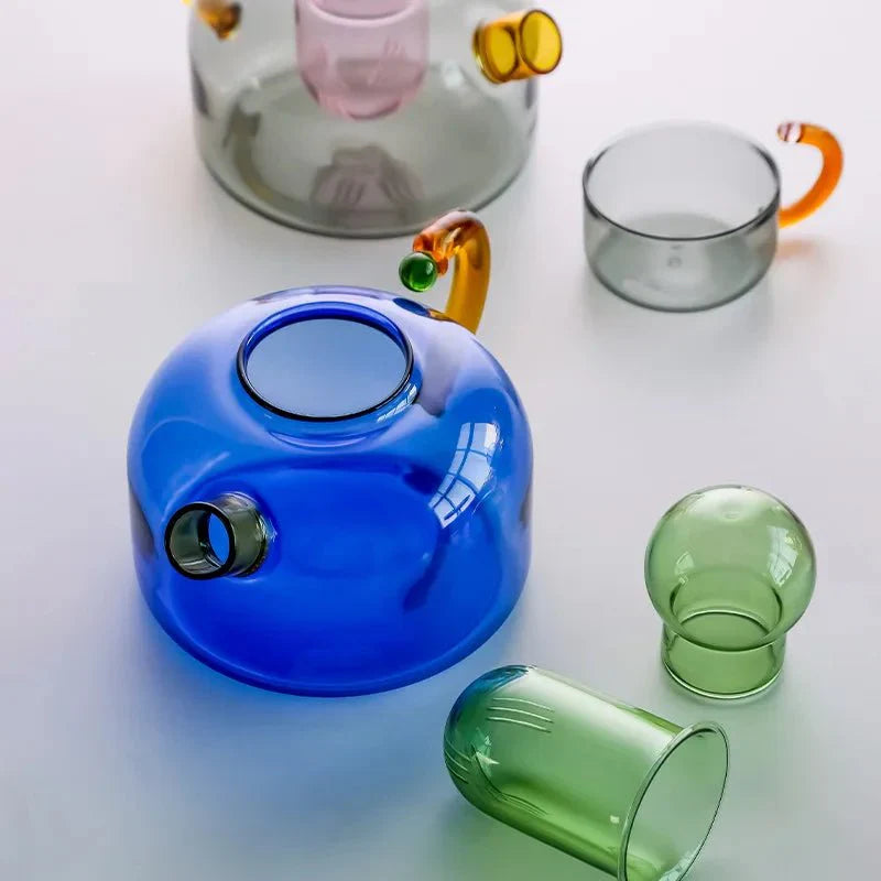 Kontrastierende Farbtransparente Teekanne & Becherset