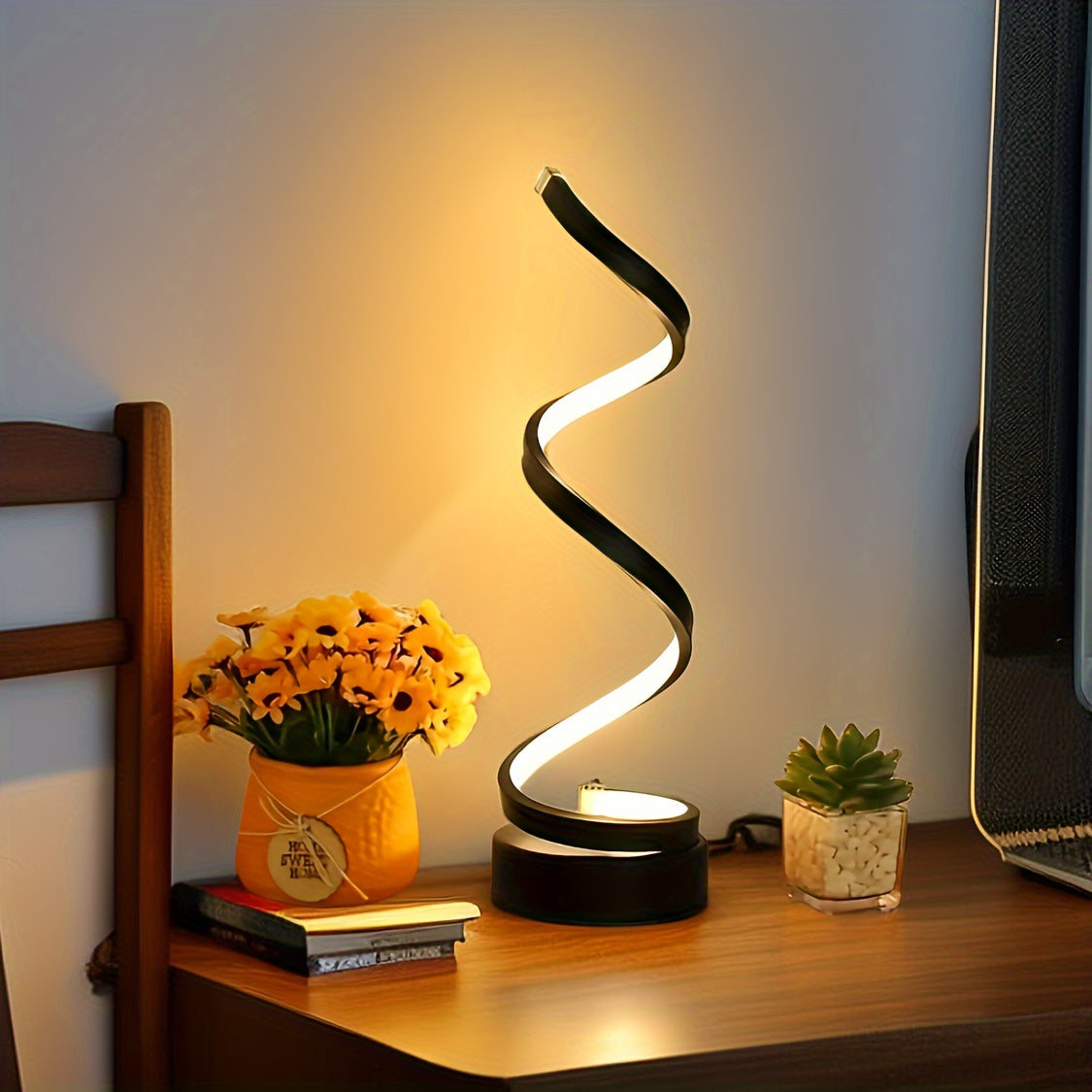 Vivolux | Moderne Spiral Tischlampe – Kreative LED Schreibtischlampe mit sanftem warmem Licht, perfekt für Schlafzimmer, Wohnzimmer und Studien Dekor