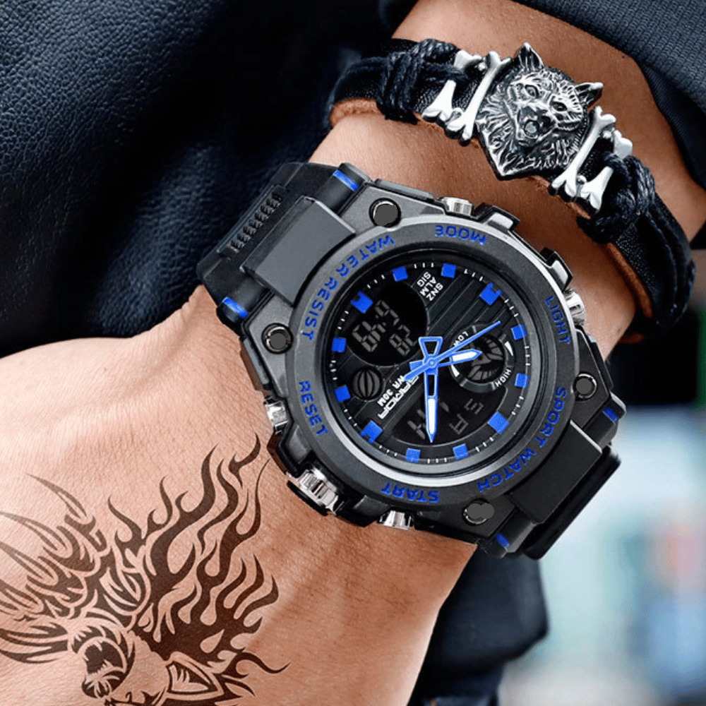 Vivolux | Sportliche Dual-Display Mode Multifunktionale wasserdichte leuchtende Herrenarmbanduhr