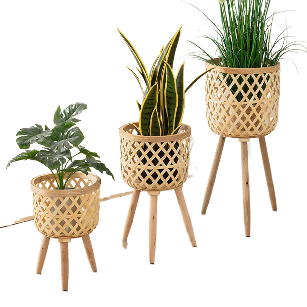 Vivolux | Handgefertigter Bambusgewebter Blumentopf mit Ständer Pflanze Blumenanzeige Aufbewahrungsständer DIY Aufbewahrung Kinderplantöpfe Wohnkultur