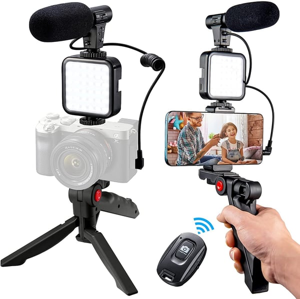 Vivolux | Professionelles Videomikrofon-Set mit Stativ und LED-Videoleuchte