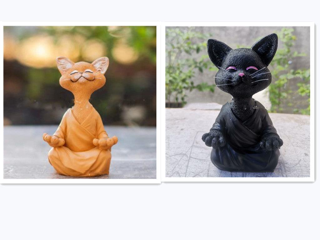 Vivolux | Verspielt Schwarze Buddha Katze Figur Meditation Yoga Sammlerstück Glückliche Katzen Dekor Zuhause Garten Dekoration Gartenornament