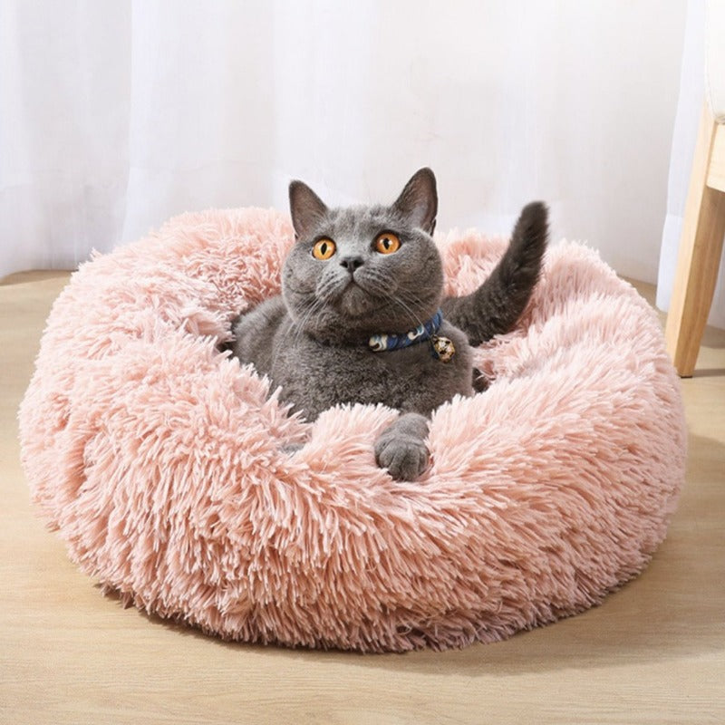 Vivolux | PawNest Beruhigendes Donut-Katzenbett | Rundes Plüsch Nest | Stresslindernd & Gemütlich | Perfekt für Katzen & kleine Hunde