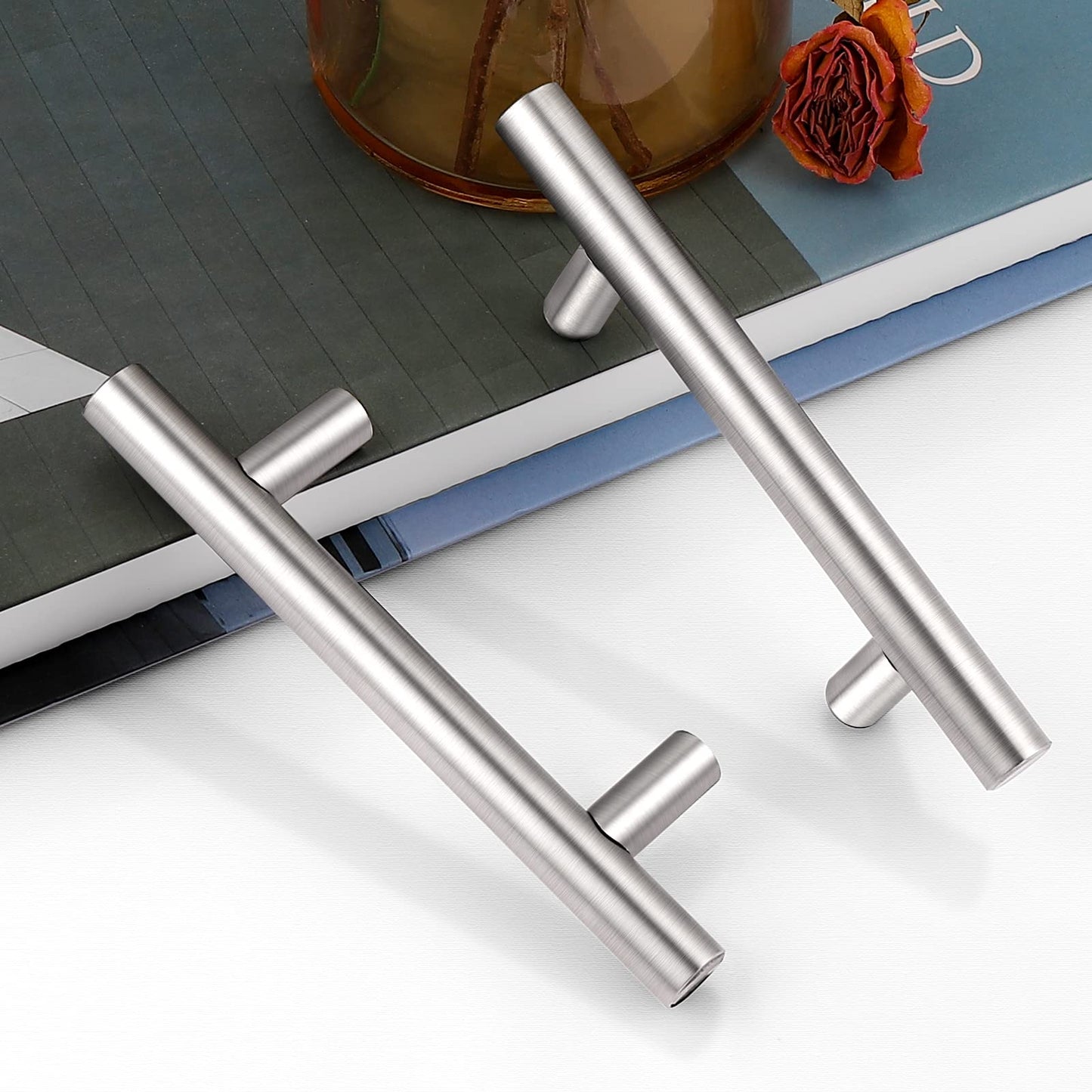 Vivolux | Gebürstetes Nickel Moderne Edelstahl Schubladenbeschläge T-Bar Griffe