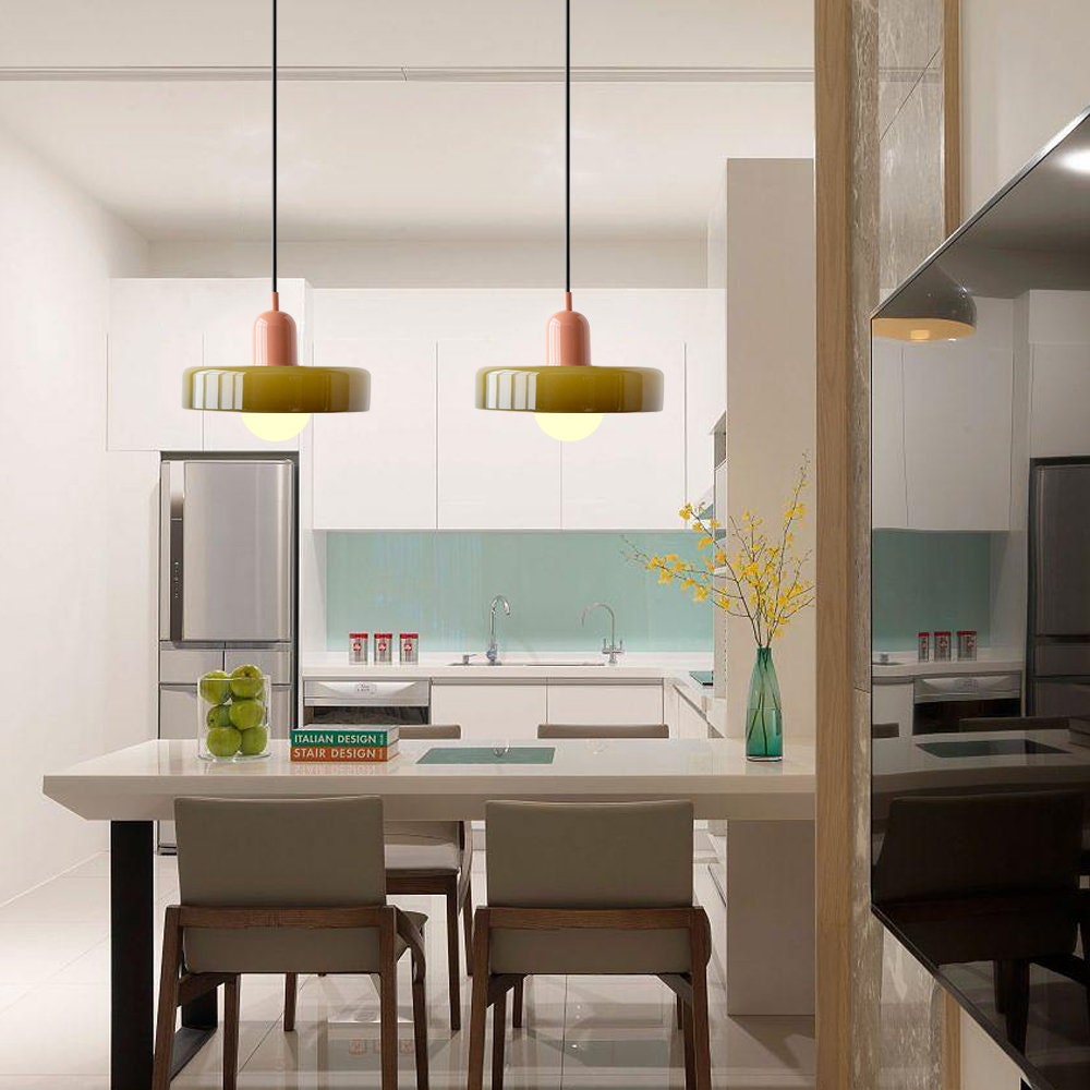 Vivolux | Pendelleuchte aus farbigem Glas | Elegante Hängeleuchte im Bauhaus-Stil | Designlampe für Wohnzimmer & Esszimmer