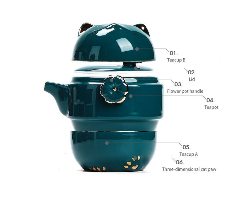 Vivolux | Keramik-Lucky-Cat-Kuai-Ke-Tasse – Porzellan-Teetasse mit Sieb, Filter und Deckel, tragbares Tee-/Kaffeetassen-Set für Büro, Reisen, Teegeschirr