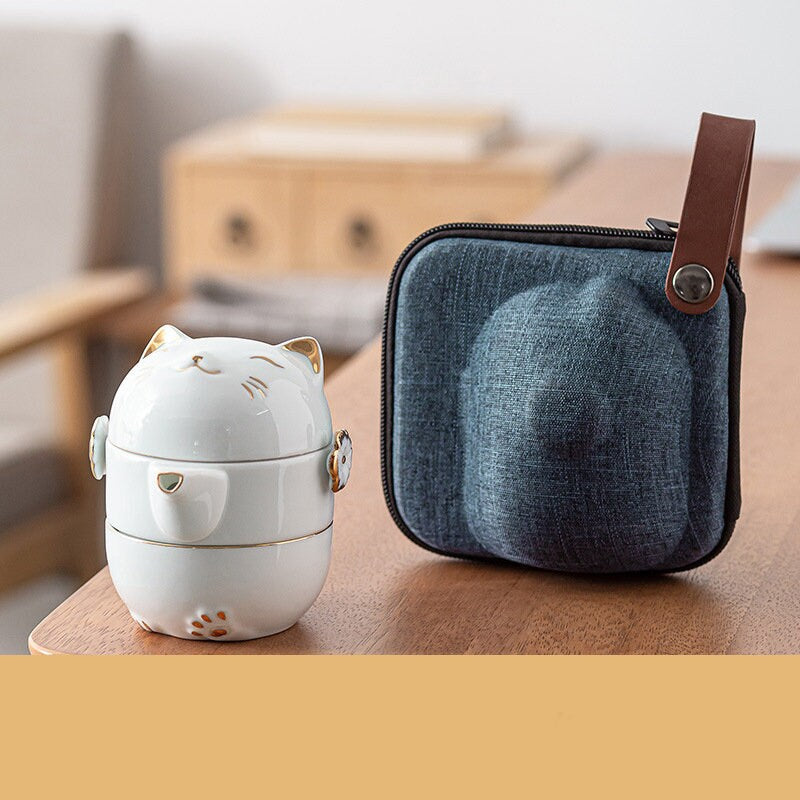 Vivolux | Keramik-Lucky-Cat-Kuai-Ke-Tasse – Porzellan-Teetasse mit Sieb, Filter und Deckel, tragbares Tee-/Kaffeetassen-Set für Büro, Reisen, Teegeschirr