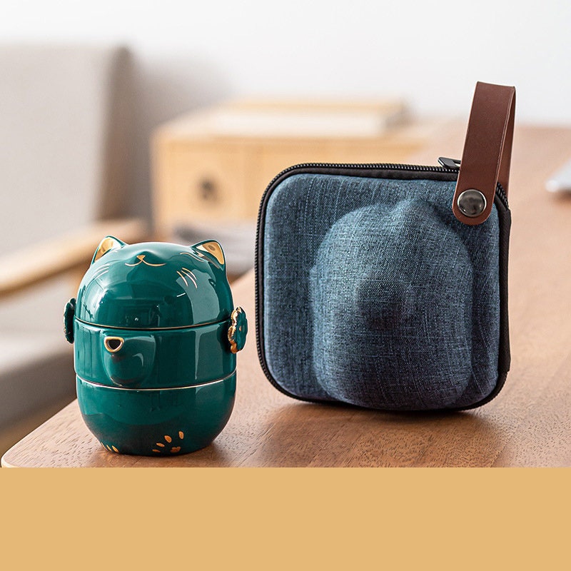 Vivolux | Keramik-Lucky-Cat-Kuai-Ke-Tasse – Porzellan-Teetasse mit Sieb, Filter und Deckel, tragbares Tee-/Kaffeetassen-Set für Büro, Reisen, Teegeschirr