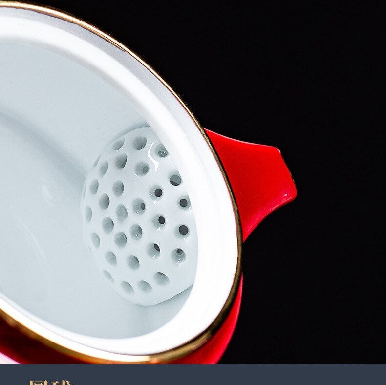Vivolux | Keramik-Lucky-Cat-Kuai-Ke-Tasse – Porzellan-Teetasse mit Sieb, Filter und Deckel, tragbares Tee-/Kaffeetassen-Set für Büro, Reisen, Teegeschirr