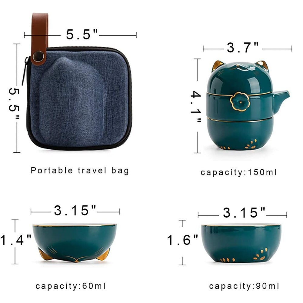 Vivolux | Keramik-Lucky-Cat-Kuai-Ke-Tasse – Porzellan-Teetasse mit Sieb, Filter und Deckel, tragbares Tee-/Kaffeetassen-Set für Büro, Reisen, Teegeschirr