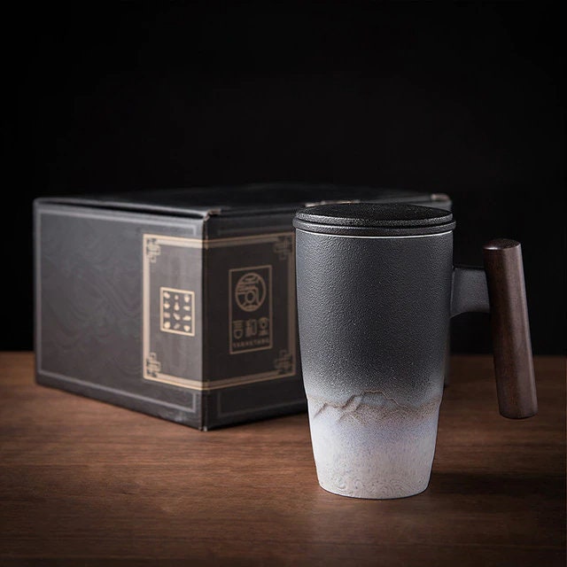 Vivolux | Große Tasse, Keramik-Teetasse mit Deckel. Große Teetasse mit Deckel