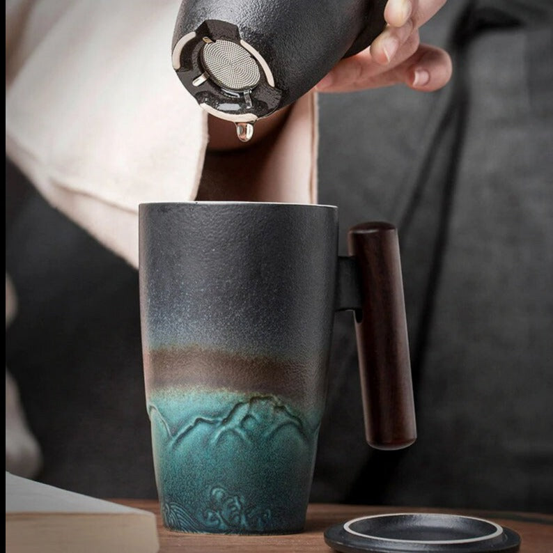 Vivolux | Große Tasse, Keramik-Teetasse mit Deckel. Große Teetasse mit Deckel