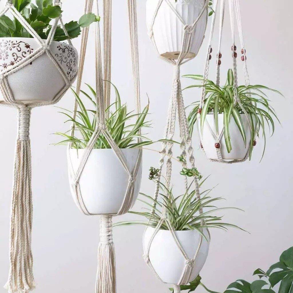 Vivolux | 4-teiliges handgefertigtes Boho-Makramee-Pflanzenhänger-Set