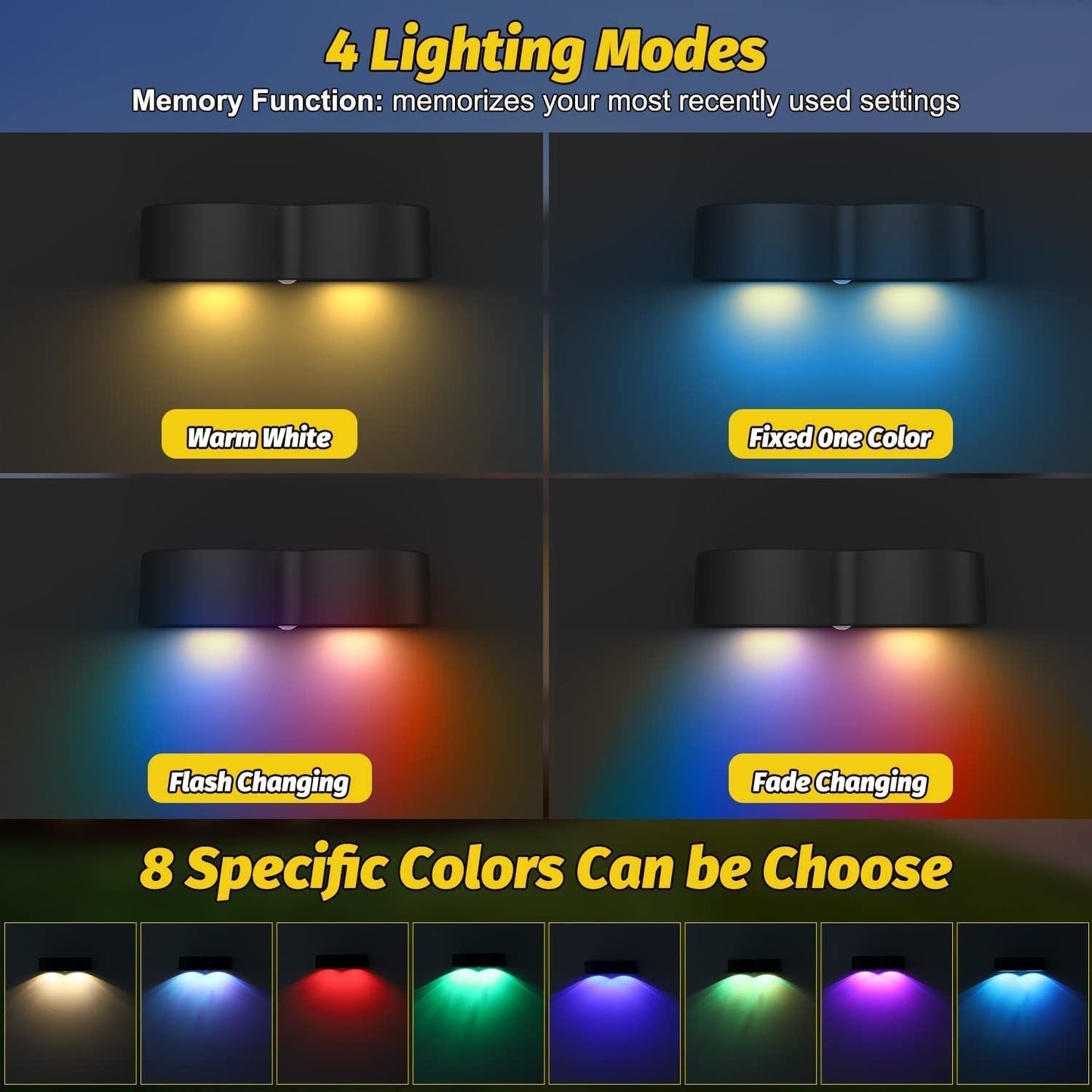Vivolux | Solarzaunlichter Außeneigenwandlichter Wasserdicht IP65, Warmweiß & RGB 8 spezifische feste Farben für Zaun Wand Schritt Deck Patio