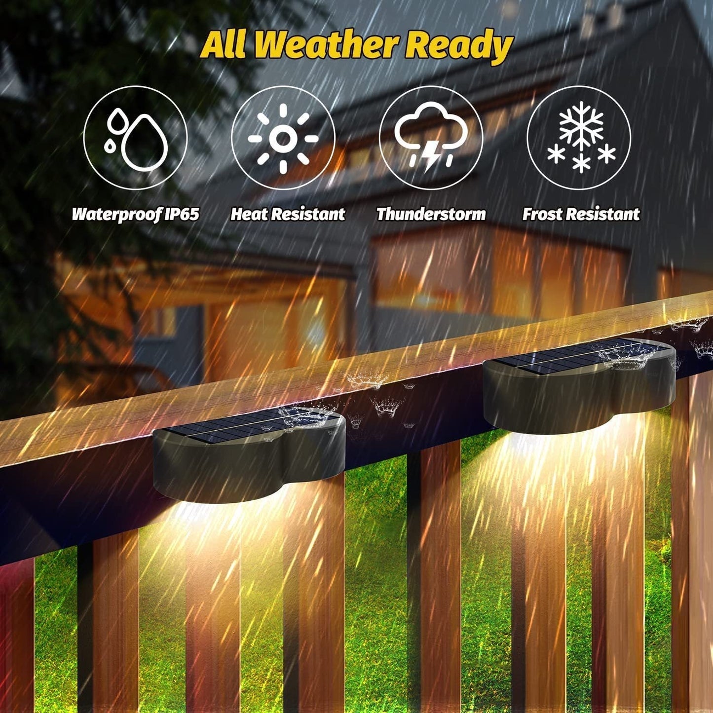 Vivolux | Solarzaunlichter Außeneigenwandlichter Wasserdicht IP65, Warmweiß & RGB 8 spezifische feste Farben für Zaun Wand Schritt Deck Patio