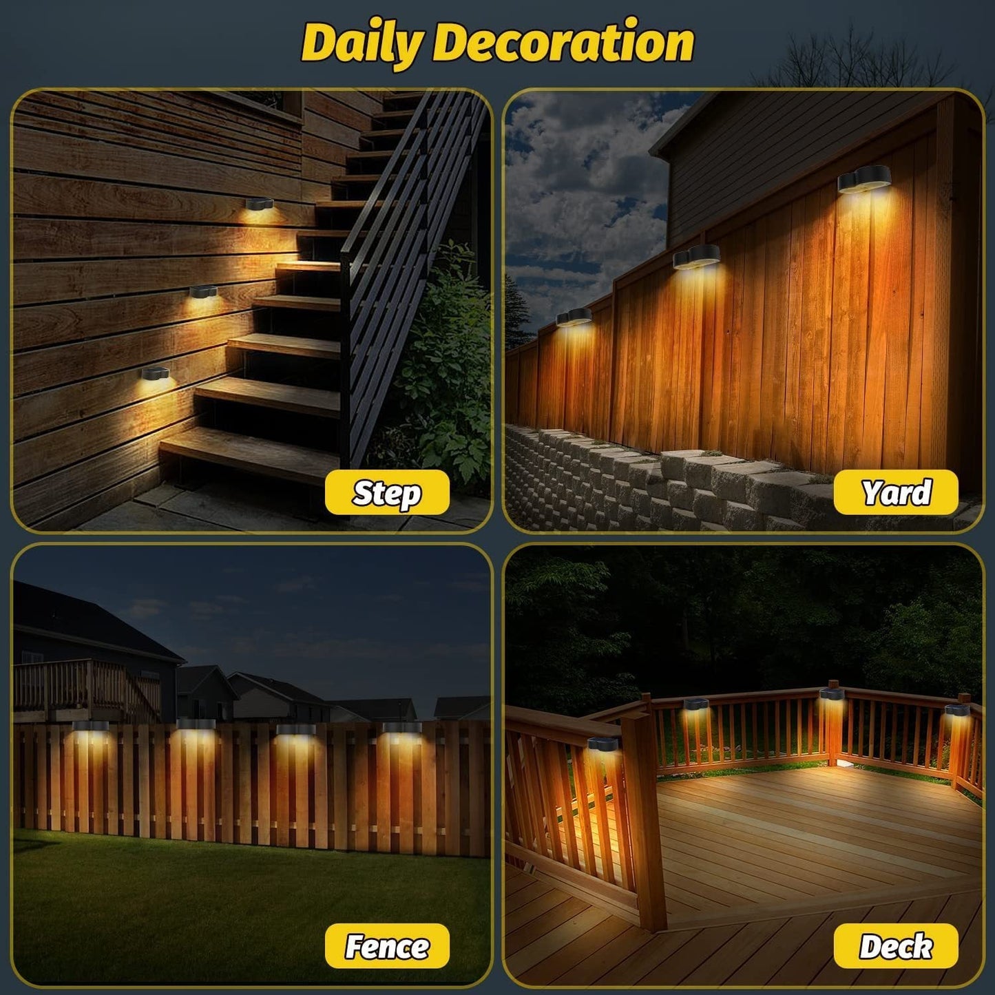 Vivolux | Solarzaunlichter Außeneigenwandlichter Wasserdicht IP65, Warmweiß & RGB 8 spezifische feste Farben für Zaun Wand Schritt Deck Patio