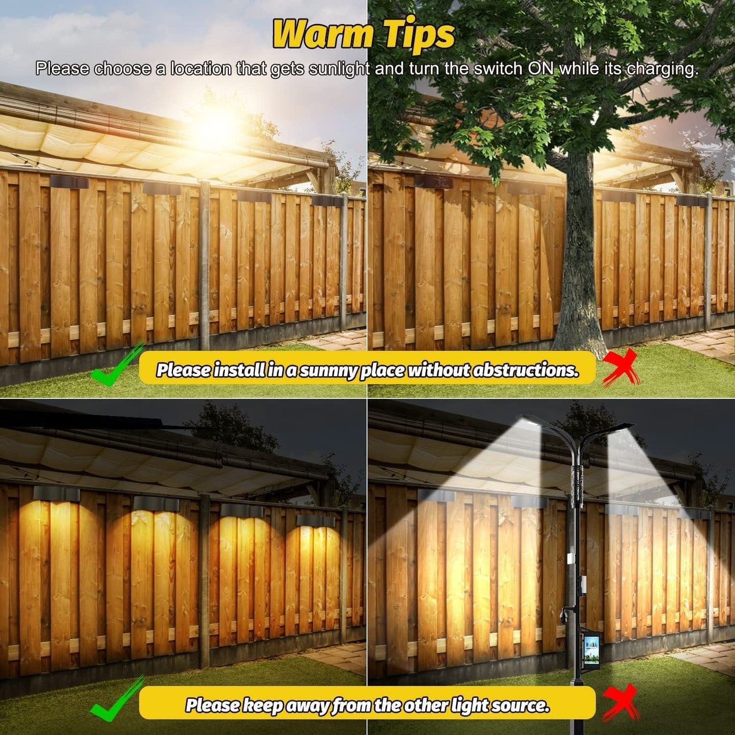 Vivolux | Solarzaunlichter Außeneigenwandlichter Wasserdicht IP65, Warmweiß & RGB 8 spezifische feste Farben für Zaun Wand Schritt Deck Patio