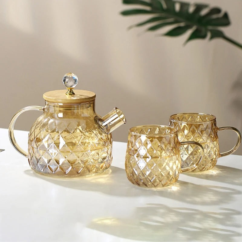 Vivolux | Klassische Kristall Teekanne | Glas & Holz