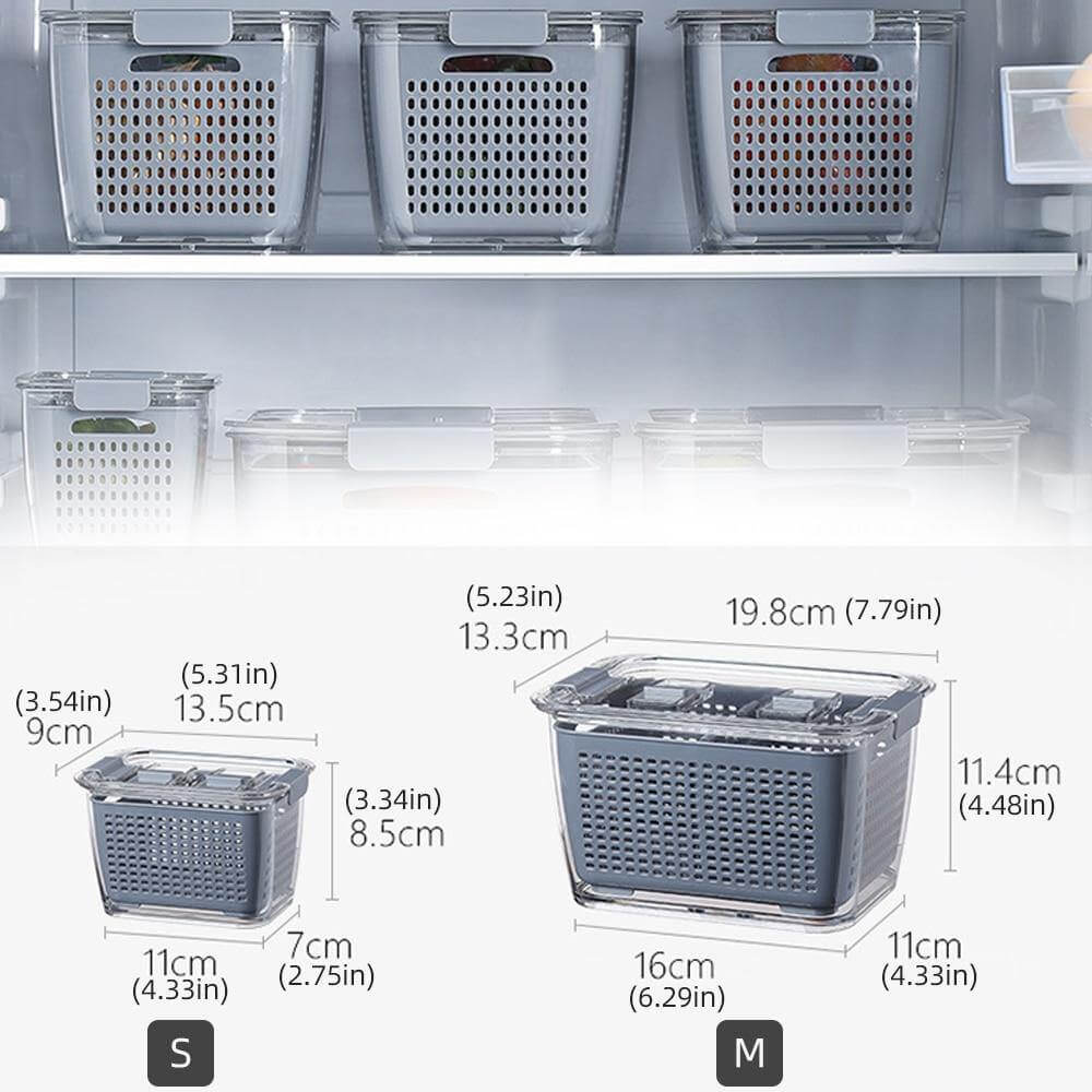 Vivolux | Multifunktionaler Gemüse- & Obstkühlschrank-Entwässerungs-Organizer-Box mit Deckel
