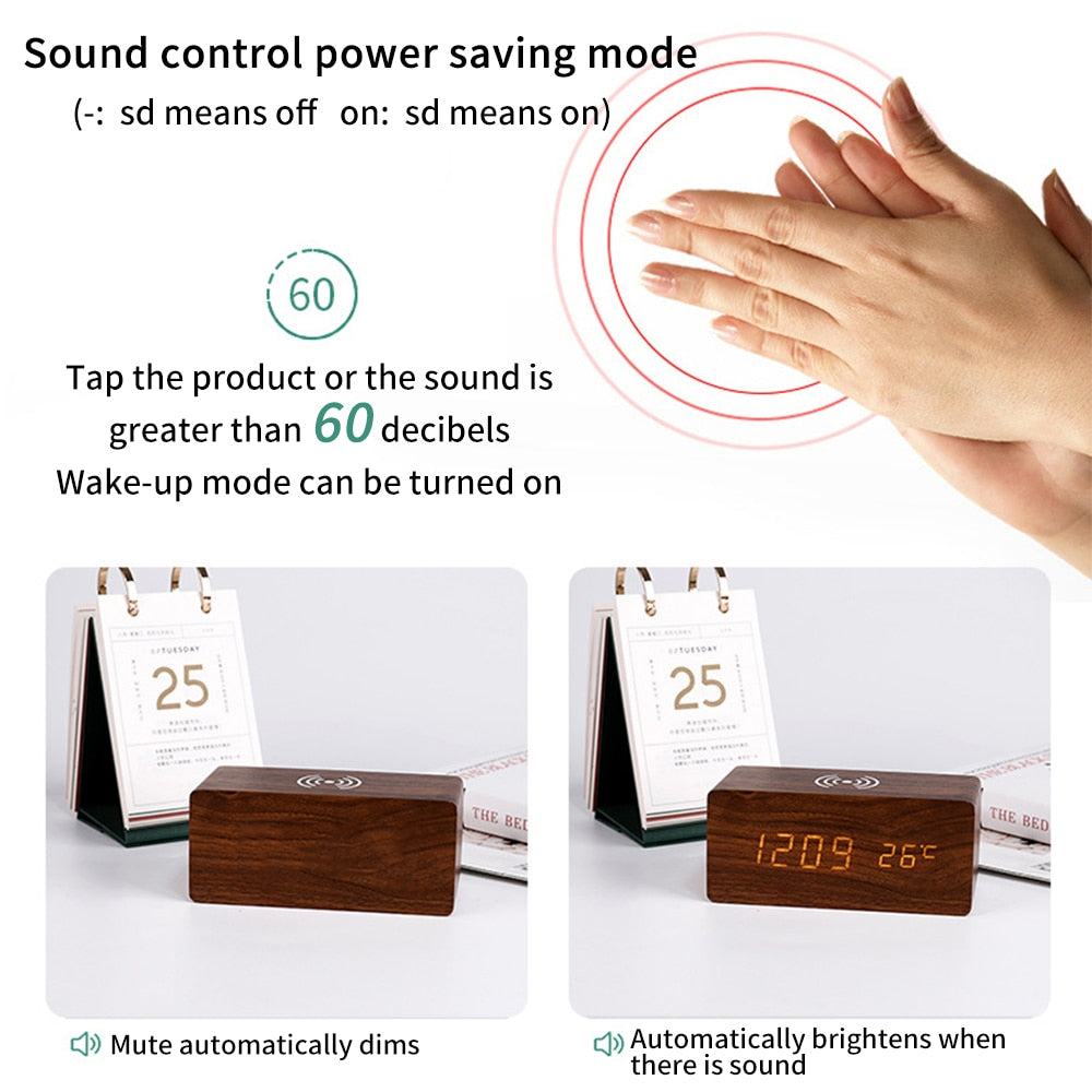 Vivolux | Moderner Holz-Wireless-Lade-Wecker
