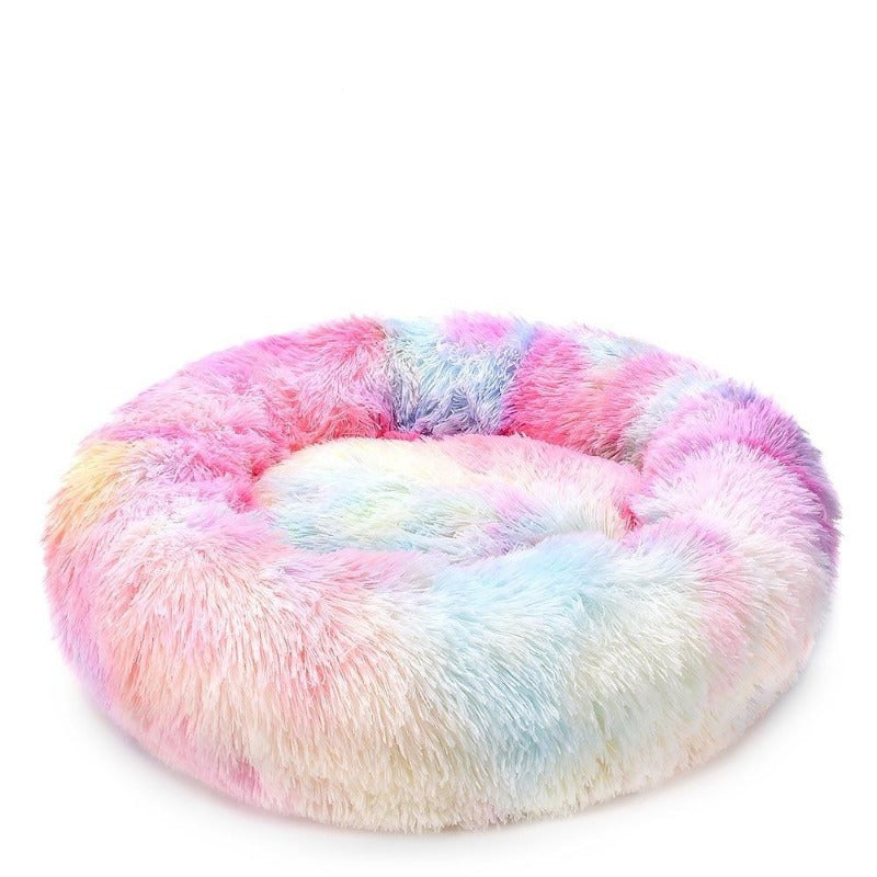 Vivolux | Runder Regenbogen Extra Plüsch Beruhigender Donut Hundebetten