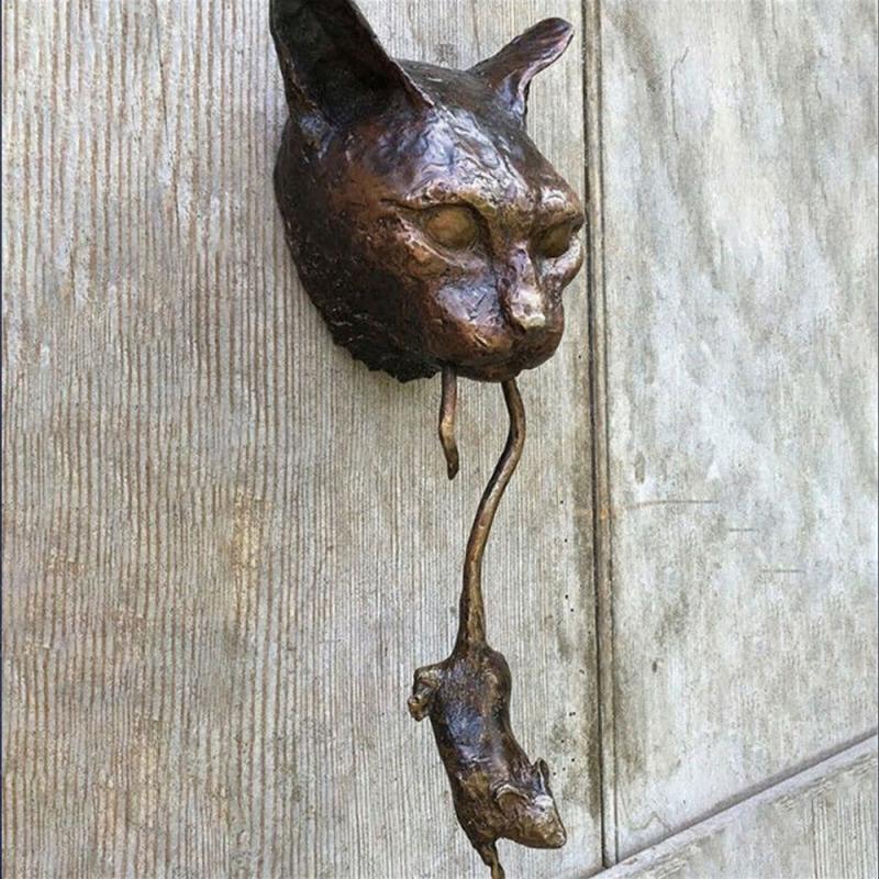 Vivolux | Kreativer Katze und Maus Metall Türklopfer