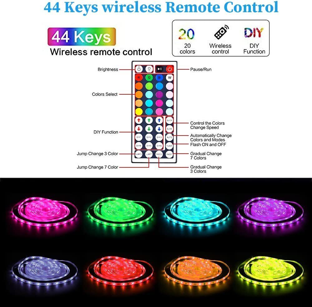 Vivolux | LED-Lichtstreifen, 30 m, 15 m, Musiksynchronisation, Bluetooth, 5050, RGB-Raumlicht mit Fernbedienung