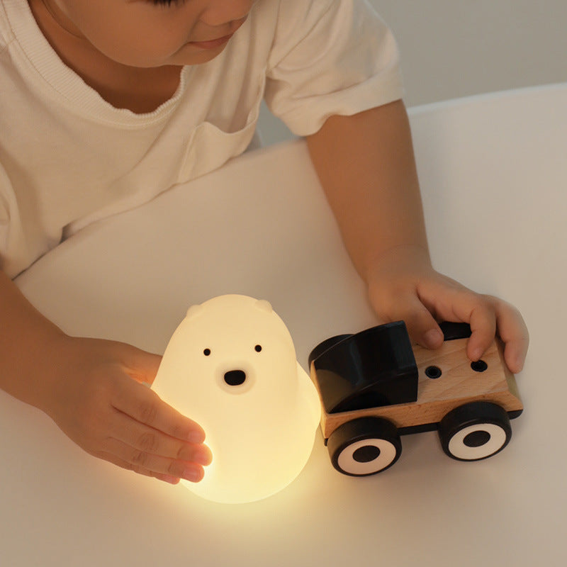 Vivolux | Quetschbares Silikon Weißer Bär LED Nachtlicht - Perfektes Geschenk für Kinder und Mädchen