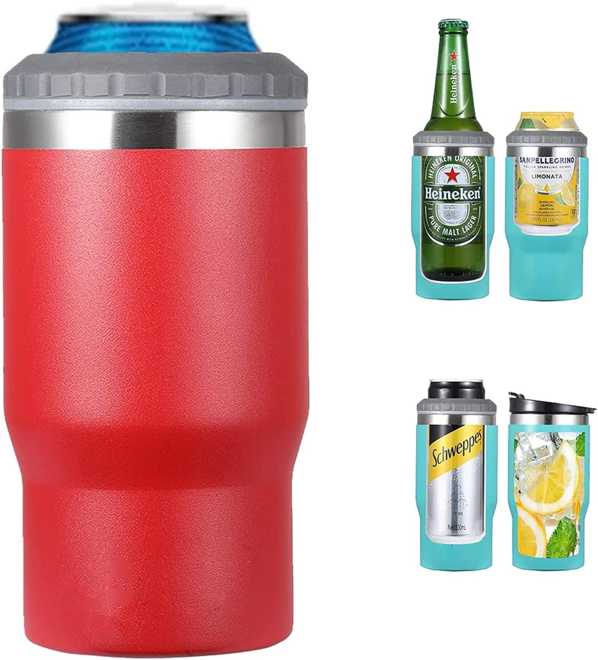 Vivolux | 4 in 1 Edelstahl Dose-/Flaschenisolator, 14Oz Zwei-Wege-Deckel SUS Isolierte Dose Kühler, Bierflaschenhalter (Schwarz)