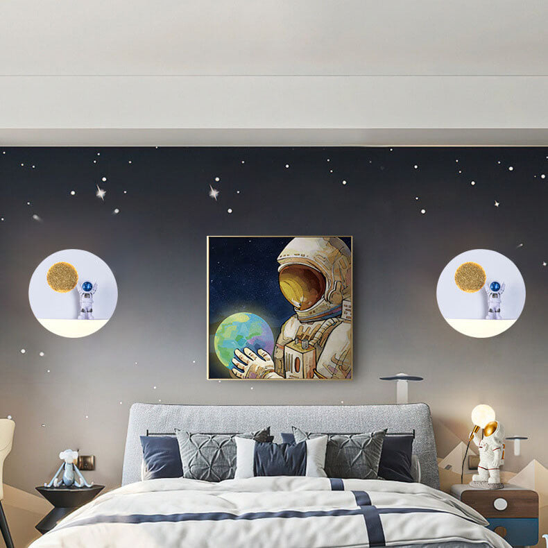 Vivolux | Zeitgenössische kreative Eisenharz runde Astronaut LED Wandleuchte Lampe für Schlafzimmer