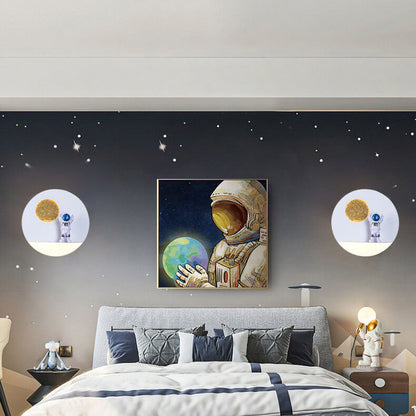 Vivolux | Zeitgenössische kreative Eisenharz runde Astronaut LED Wandleuchte Lampe für Schlafzimmer
