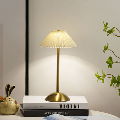 Vivolux | Zeitgenössische skandinavische wiederaufladbare Eisenstoff konische plissierte LED-Tischlampe für Nachttisch