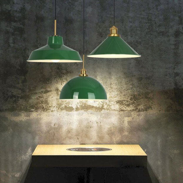 Vivolux | RetroDome Industrielle Vintage Pendelleuchte | Grünes Eisen-Kuppeldesign | Einzellicht | Rustikale Deckenbeleuchtung