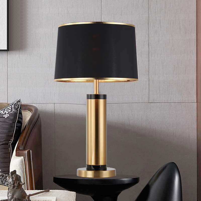 Vivolux | Moderne Übergangs-Zylinder-Eisen-Stoff 1-Lampe Tischlampe für das Wohnzimmer
