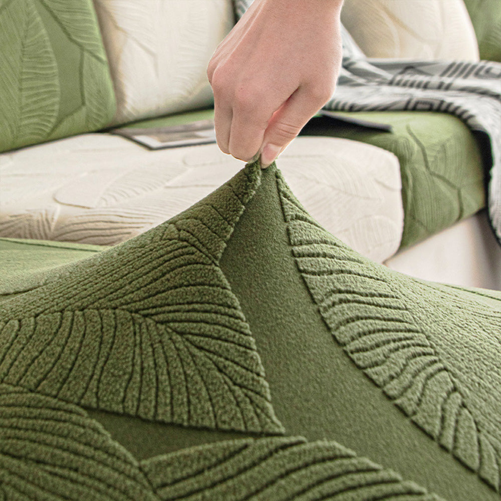 Vivolux | Modernes Blatt Jacquard Wasserdicht Anti-Kratzer Stretch Vollüberzug Sofaüberzug