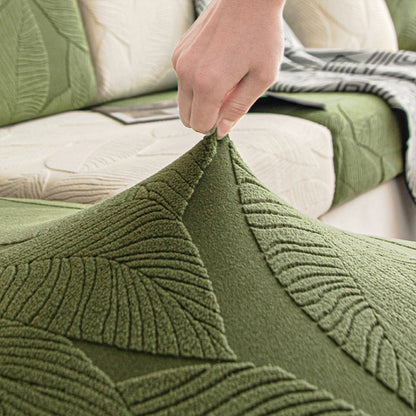 Vivolux | Modernes Blatt Jacquard Wasserdicht Anti-Kratzer Stretch Vollüberzug Sofaüberzug