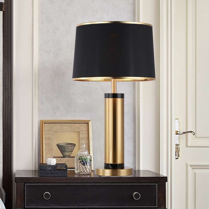 Vivolux | Moderne Übergangs-Zylinder-Eisen-Stoff 1-Lampe Tischlampe für das Wohnzimmer