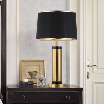 Vivolux | Moderne Übergangs-Zylinder-Eisen-Stoff 1-Lampe Tischlampe für das Wohnzimmer