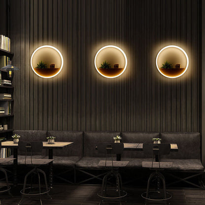 Vivolux | Lumoshelf LED Wandleuchte | Massivholz mit Ablage | Runde Wandlampe | Warm- & Weißlicht