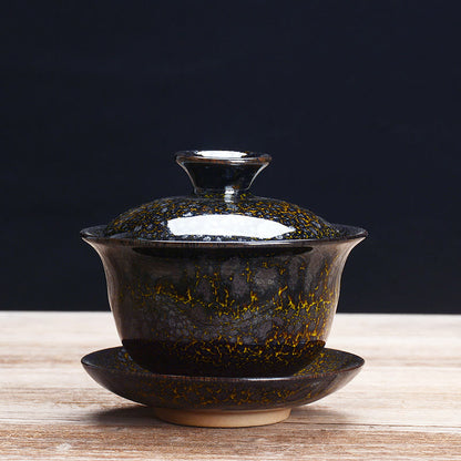 Vivolux | Vintage Kiln Keramik Gaiwan Sancai Teetasse Teetasse und Untertasse mit Deckel